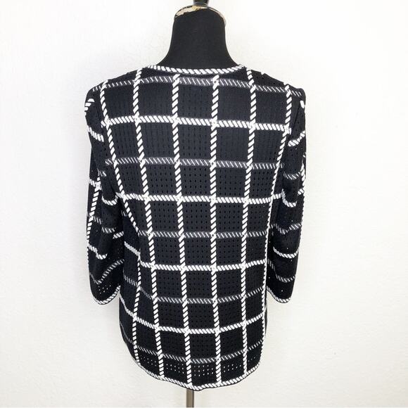 Misook black and white plaid knit open front jacket size Extra Small XS - Picture 14 of 14